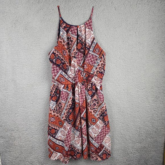 By & By Sun Dress Womens S Orange Blue Patchwork Colorful Lined Shoulder Straps - Picture 14 of 15